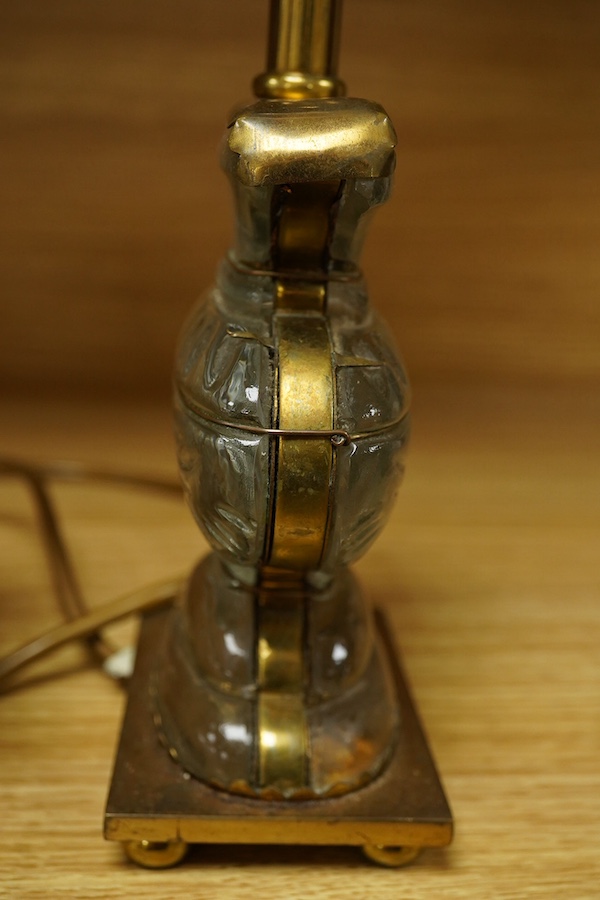 A pair of French Maison Bagues brass mounted crystal glass lamps, 22cm high overall. Condition - poor